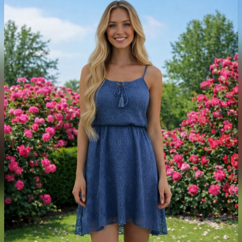 NWOT No Comment Blue Lace  Asymmetrical hem Dress